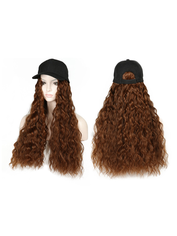 Long Curly Synthetic Wigs 26 Inches With Black Baseball Hat