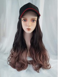 Ombre Long Wavy Synthetic Wigs 26 Inches With Black Baseball Hat