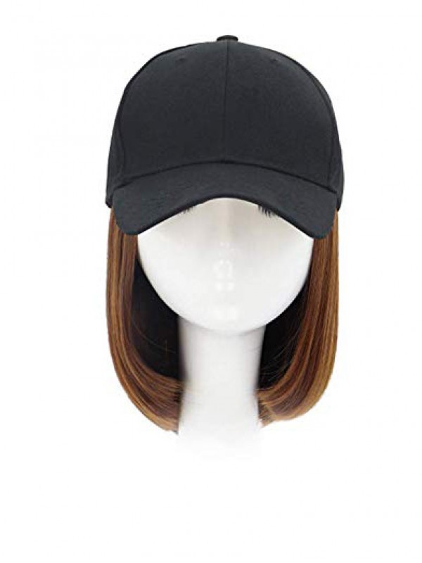 Short Bob Style Synthetic Wigs 12 Inches With Black Baseball Hat