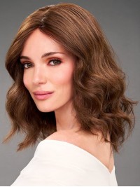 Elegant Shouder Length Wavy Wig Without Bangs Human Hair Wigs