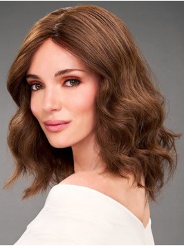 Elegant Shouder Length Wavy Wig Without Bangs Huma...