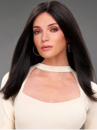 Elegant Long-layered Straight Human Hair Lace Front Wigs
