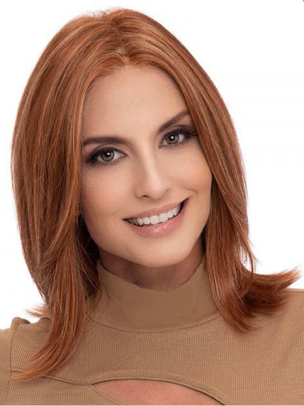 Human Hair Wigs Lace Front Straight Wigs Shoulder Length Auburn Wigs