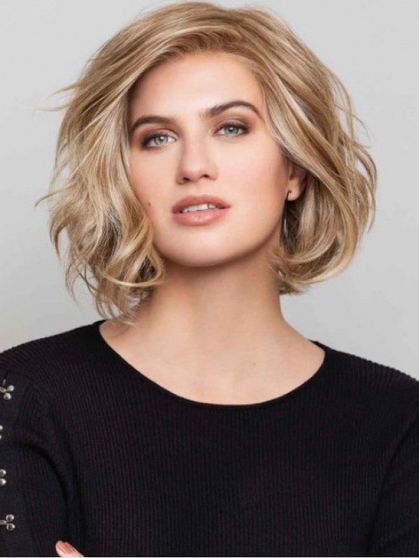 Elegant Bobs 10" Blonde Wavy Natural Hair Lace Front Wigs