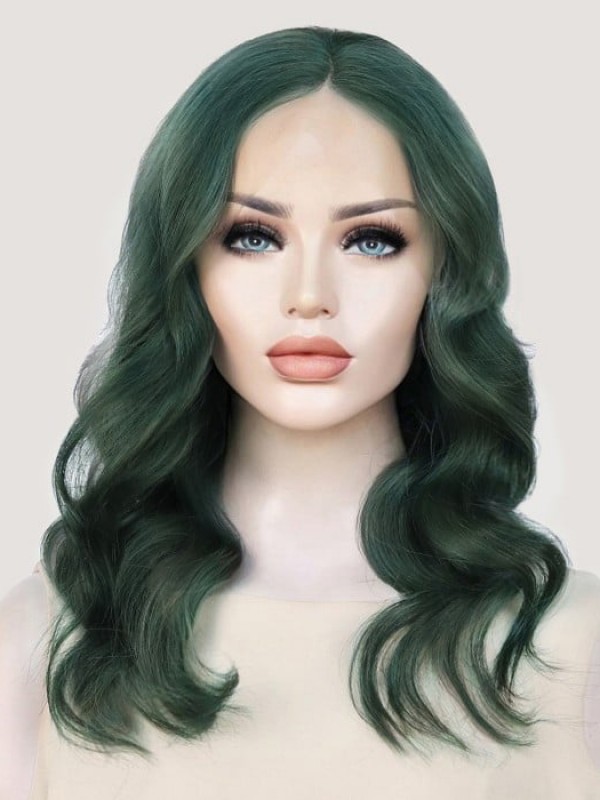 Dark Green Remy Human Hair Lace Front Wigs