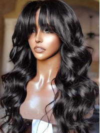 Afro-Hair Long Body Wave Capless With Bangs Human Hair Wigs