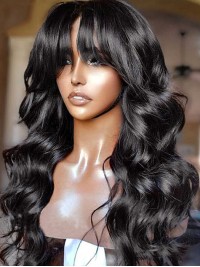 Afro-Hair Long Body Wave Capless With Bangs Human Hair Wigs