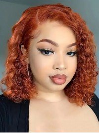 Ginger Orange Glueless Bob Deep Wavy Wigs Lace Front Human Hair Wigs For Women
