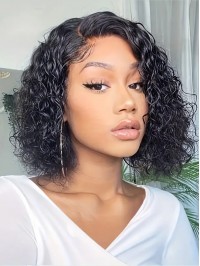 Curly Lace Front Wigs 12" Bob Glueless Wet And Wavy Human Hair Wigs