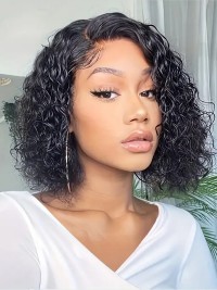 Curly Lace Front Wigs 12" Bob Glueless Wet And Wavy Human Hair Wigs