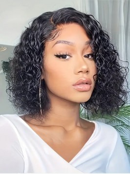 Curly Lace Front Wigs 12" Bob Human Hair Wig