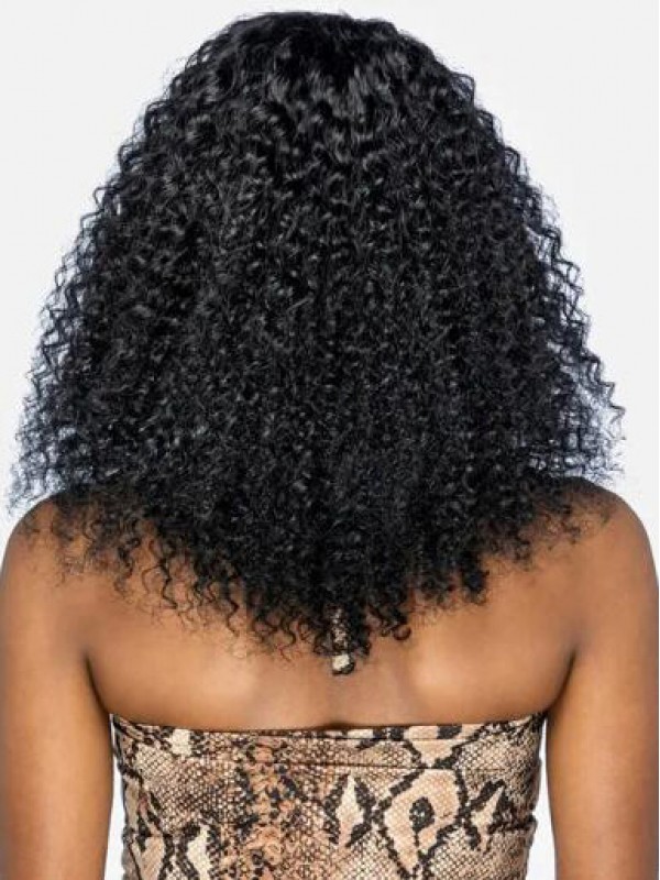 Black Curly Human Hair Shoulder Length Capless Wigs