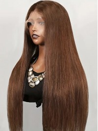 Long Chocolate Brown Hair Without Bangs Straight Lace Front Wigs