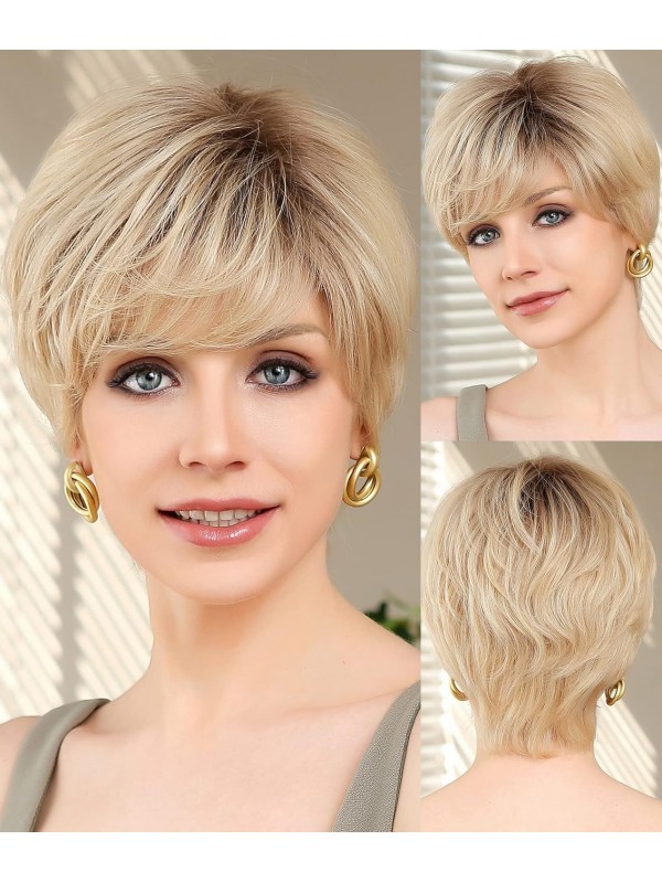 6" Pixie Layered HD Lace Front Human Hair Wigs With Bangs