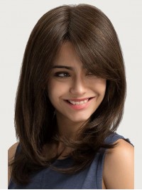 16" Straight Full Lace Human Hair Wigs With Bangs