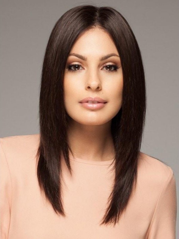 16" Layered Middle Parting Human Hair Lace Wigs