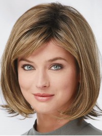 Mid-Length Straight Bob Brown Human Hair Wigs