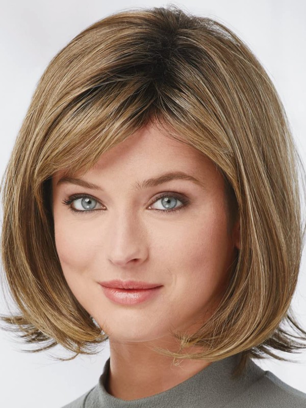 Mid-Length Straight Bob Brown Human Hair Wigs