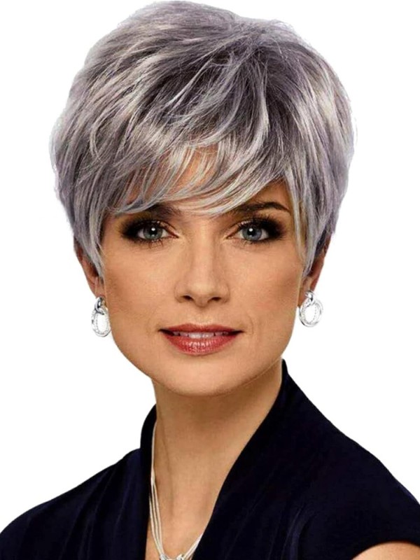 Elegant Gray Pixie Cut Capless Wig