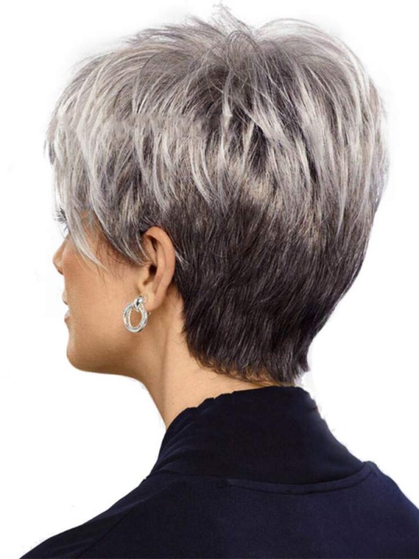 Elegant Gray Pixie Cut Capless Wig