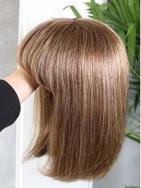 Classic 12" Brown Lace Front Remy Human Hair Wigs With Bangs