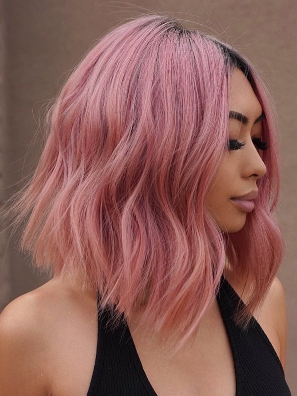 Middle-parting Full Lace Pink Wig Human Hair