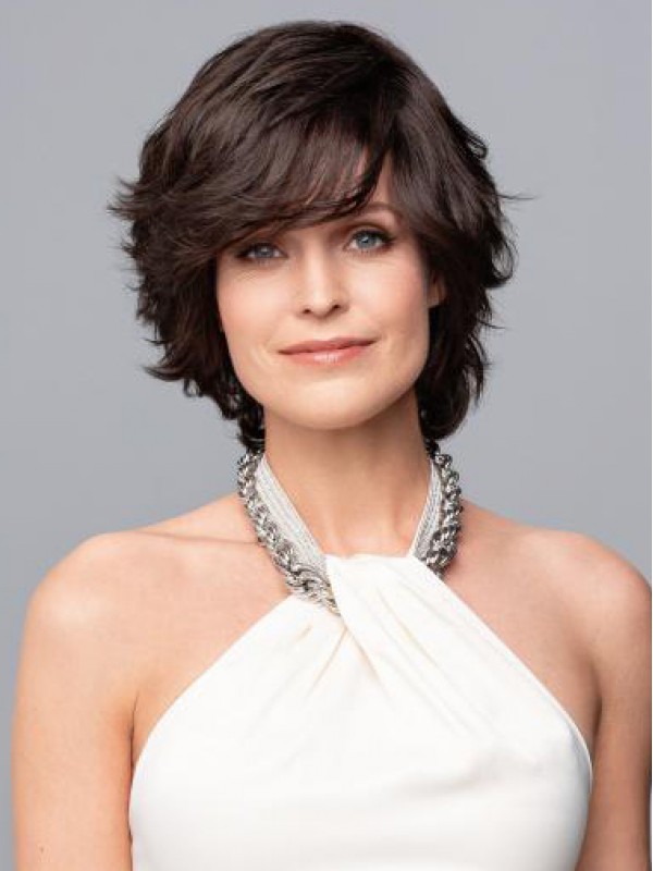 Ladies Wig Wavy Boycuts Brown Remy Human Hair Wigs