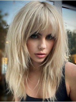 16" Platinum Blonde With Bangs Lace Front Hum...