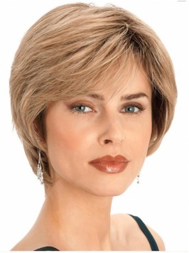 Short Classic Cut Blonde Straight Human Hair Wigs