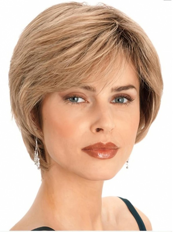 Short Classic Cut Blonde Straight Human Hair Wigs