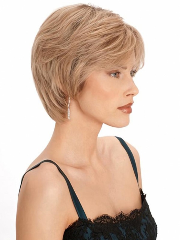 Short Classic Cut Blonde Straight Human Hair Wigs
