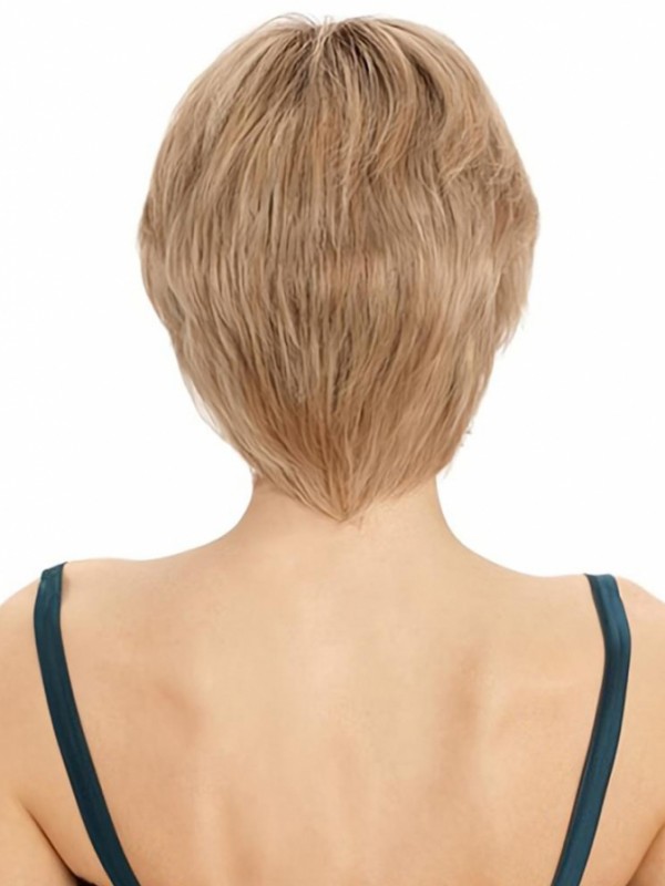 Short Classic Cut Blonde Straight Human Hair Wigs