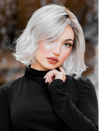 Wavy Chin Length 12" Platinum Blonde Wig Human Hair