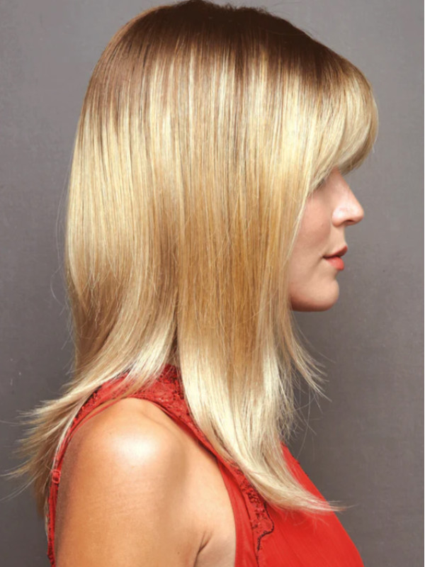 Long Blonde 100% Human Hair With Bangs Women Wigs