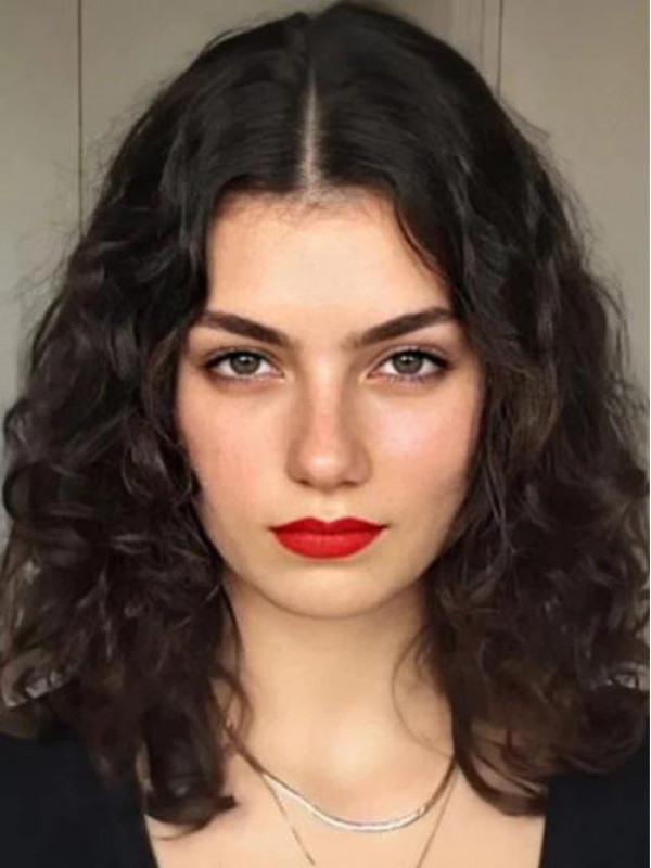 14" Curly Dark Brown Human Hair Lace Front Wigs