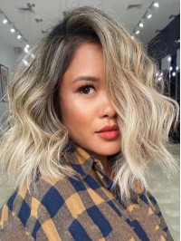 14" Blonde Full Lace Human Hair Wigs Without Bangs