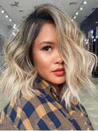 14" Blonde Full Lace Human Hair Wigs Without Bangs