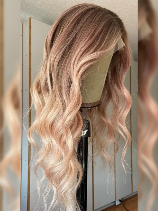 Long Pink Wavy Remy Human Hair Lace Front Wig