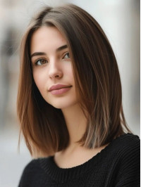 12" Straight Brown 100 Percent Human Hair Wigs Without Bangs