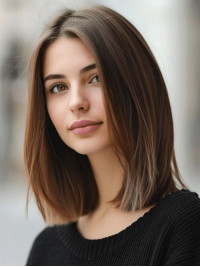 12" Straight Brown 100 Percent Human Hair Wigs Without Bangs