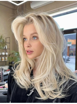 Long 16" Front Lace Wigs Layered Platinum Blo...