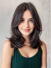 Layered Wig 14" Remy Human Hair Capless Shoulder Length Black Wigs