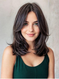 Layered Wig 14" Remy Human Hair Capless Shoulder Length Black Wigs