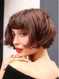 Short Straight Bobs 8" Brown Wigs With Bangs Human Hair