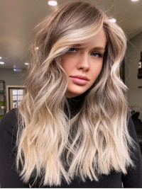 Long 18" Lace Front Blonde Highlights Wigs 100% Real Human Hair