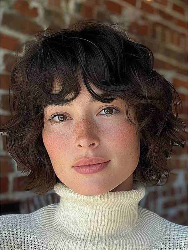 10" Wavy With Bangs Chin Length Lace Front Wigs