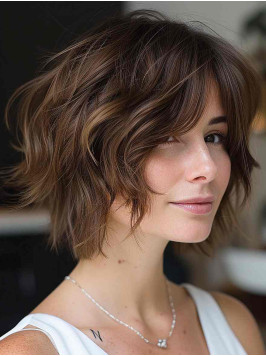 Real Hair Wigs Chin Length Layered Brown 10" ...
