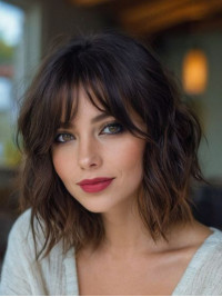 12" Monofilament Ombre/2 Tone With Bangs Human Hair Wavy Wigs