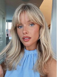 Human Hair Wigs With Bangs Straight Blonde Long Wigs