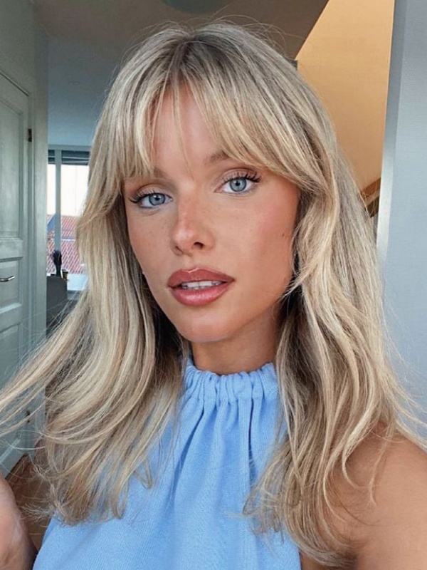 Human Hair Wigs With Bangs Straight Blonde Long Wigs